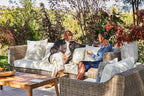 Causeuse d'extérieur en osier marron avec chaises sans accoudoirs - 4 places
