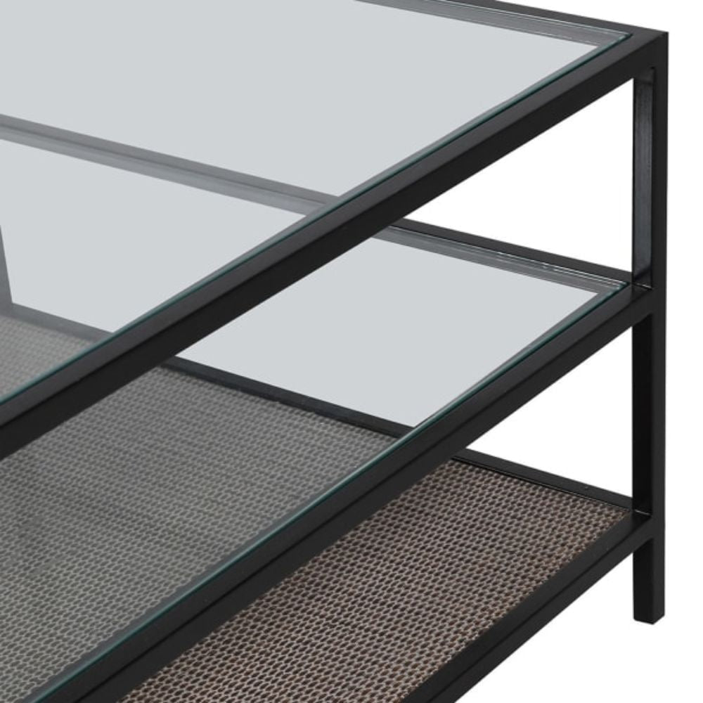 Table basse en osier noir et verre