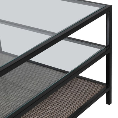 Table basse en osier noir et verre