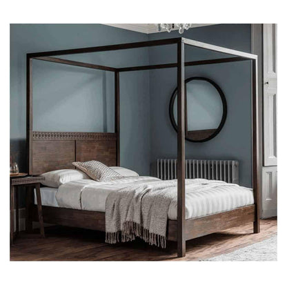 Lit à baldaquin Boho Retreat Super King 180 cm | Bois de manguier massif | Style international