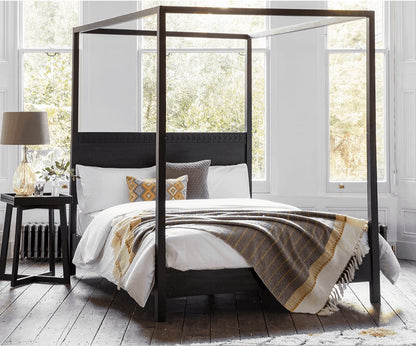 Lit à baldaquin Boho Boutique 180 cm Super King | Bois de manguier et motifs ajourés | Style international