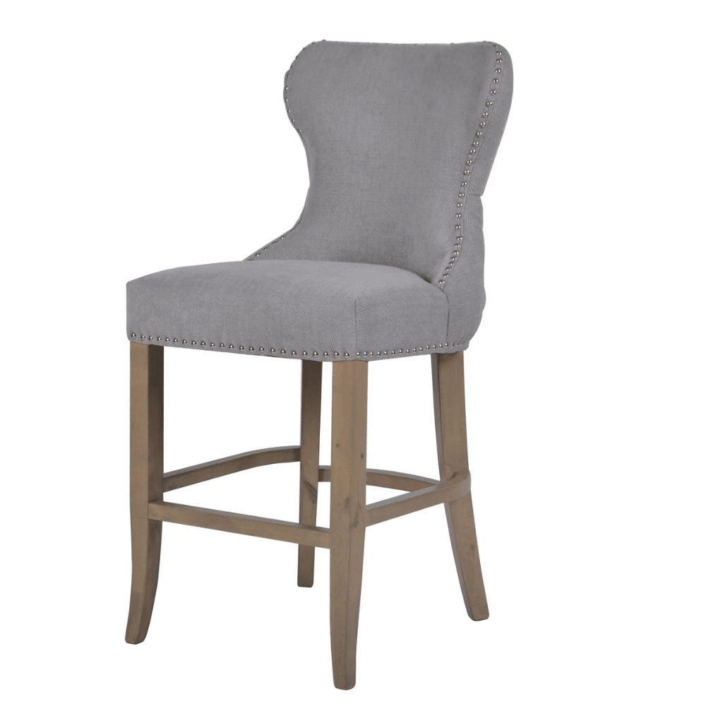 Tabouret de bar Guilford gris à dossier capitonné – Hauteur d'assise : 67 cm
