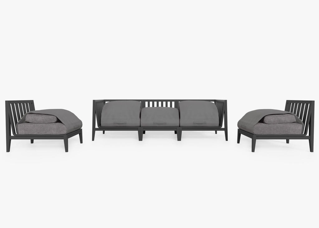 Canapé d'extérieur en aluminium anthracite avec accoudoirs - 5 places