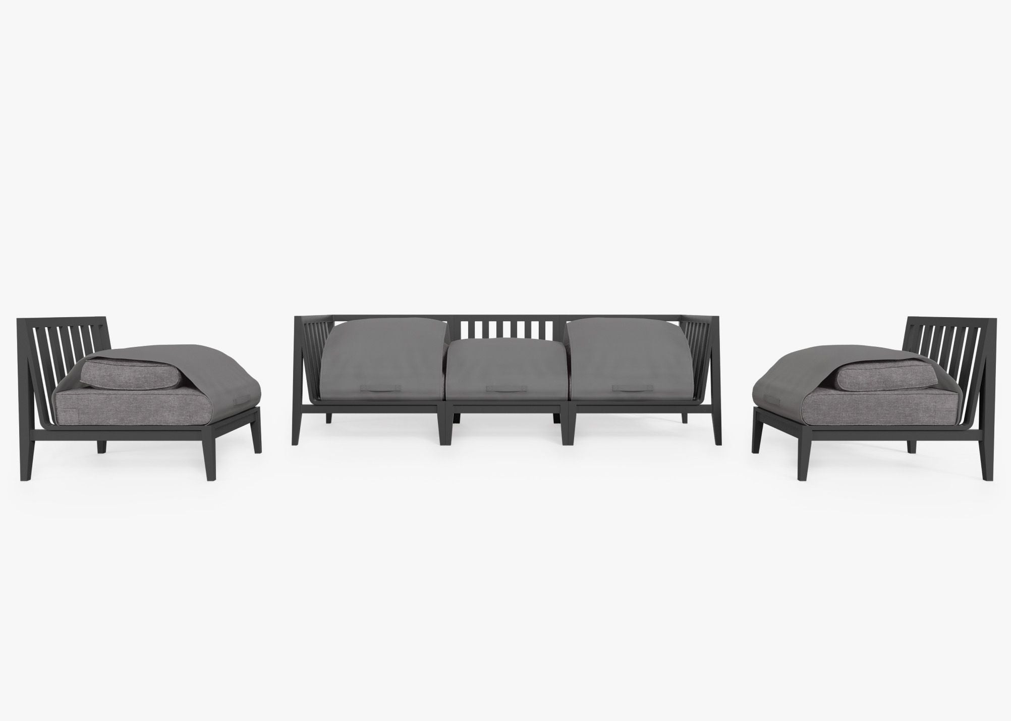 Canapé d'extérieur en aluminium anthracite avec accoudoirs - 5 places