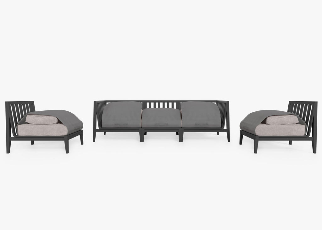 Canapé d'extérieur en aluminium anthracite avec accoudoirs - 5 places