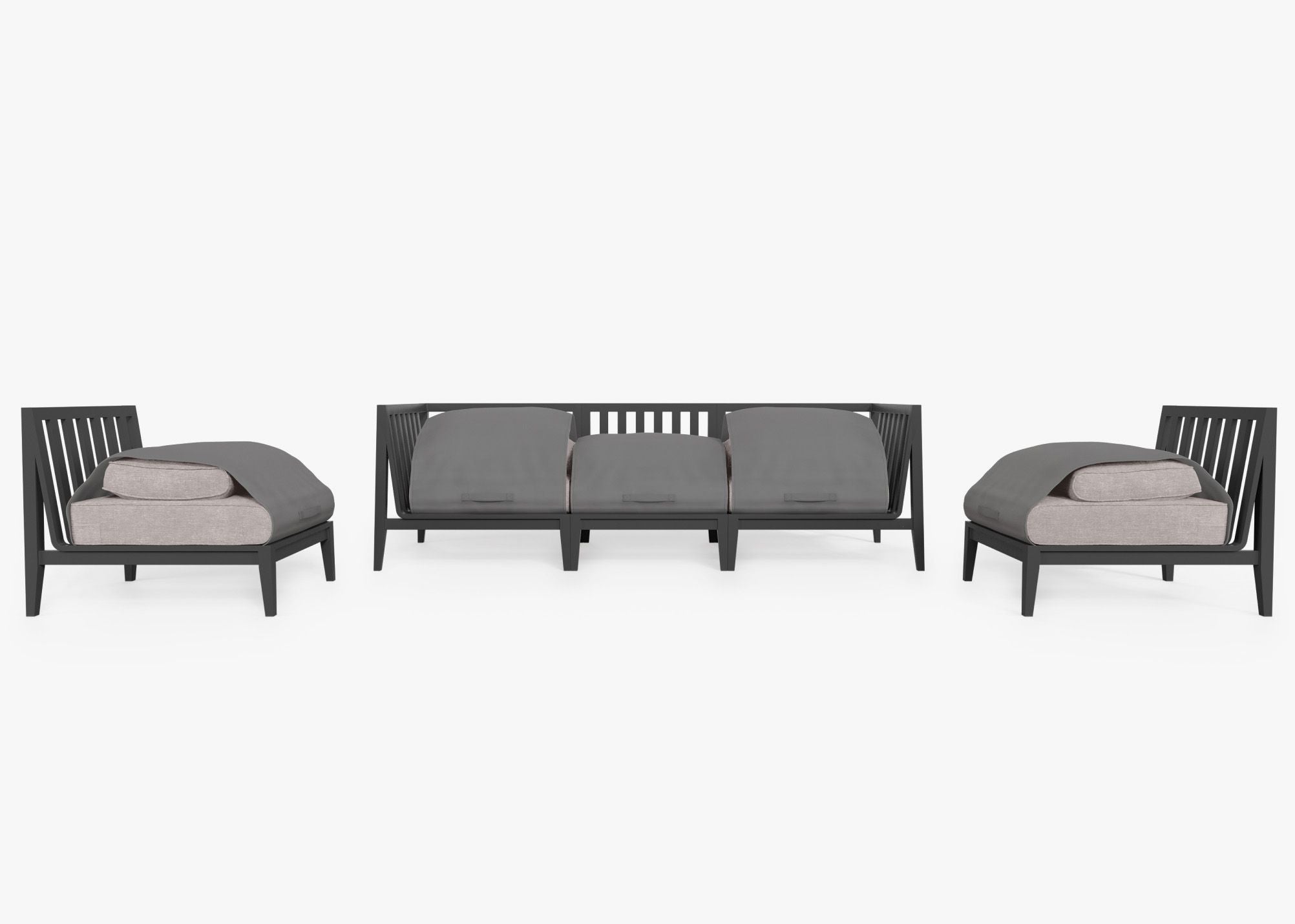 Canapé d'extérieur en aluminium anthracite avec accoudoirs - 5 places