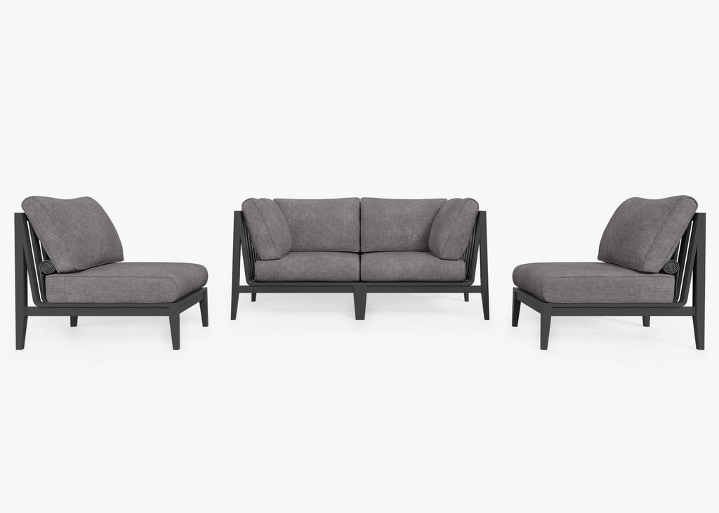 Canapé d'extérieur en aluminium anthracite avec accoudoirs - 4 places