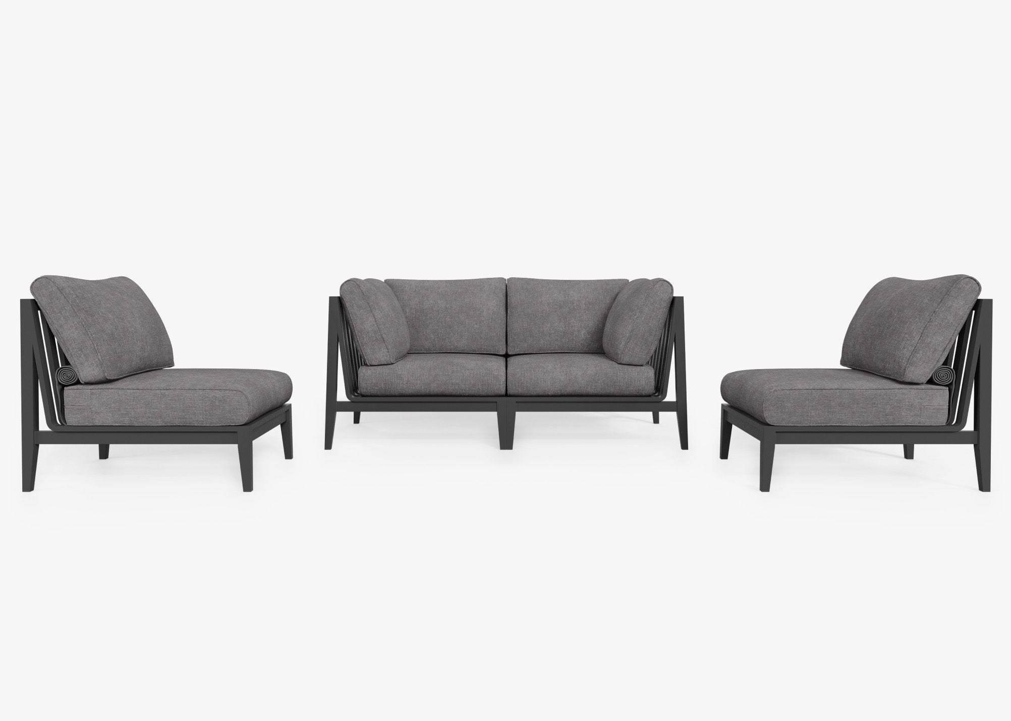 Canapé d'extérieur en aluminium anthracite avec accoudoirs - 4 places