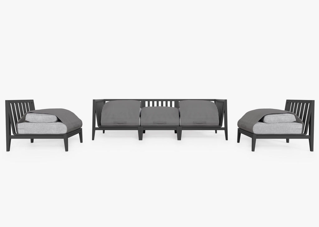 Canapé d'extérieur en aluminium anthracite avec accoudoirs - 5 places