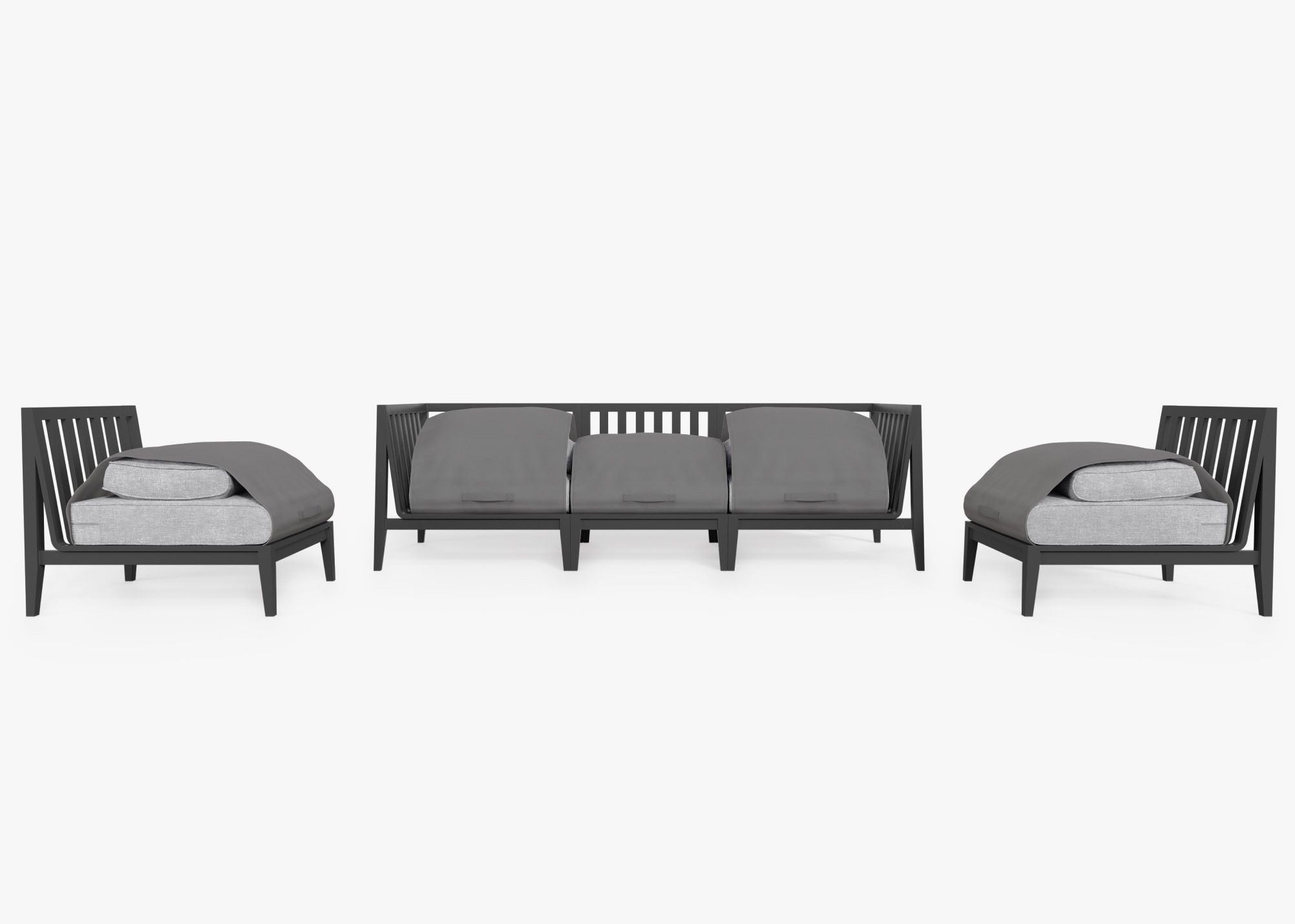 Canapé d'extérieur en aluminium anthracite avec accoudoirs - 5 places