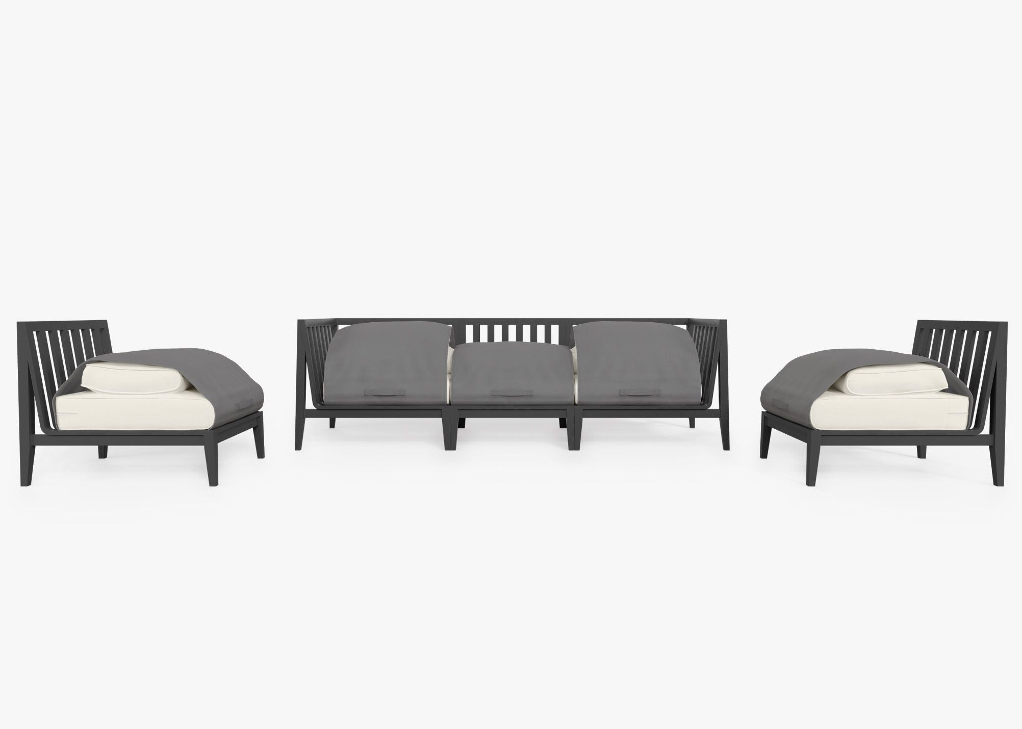 Canapé d'extérieur en aluminium anthracite avec accoudoirs - 5 places