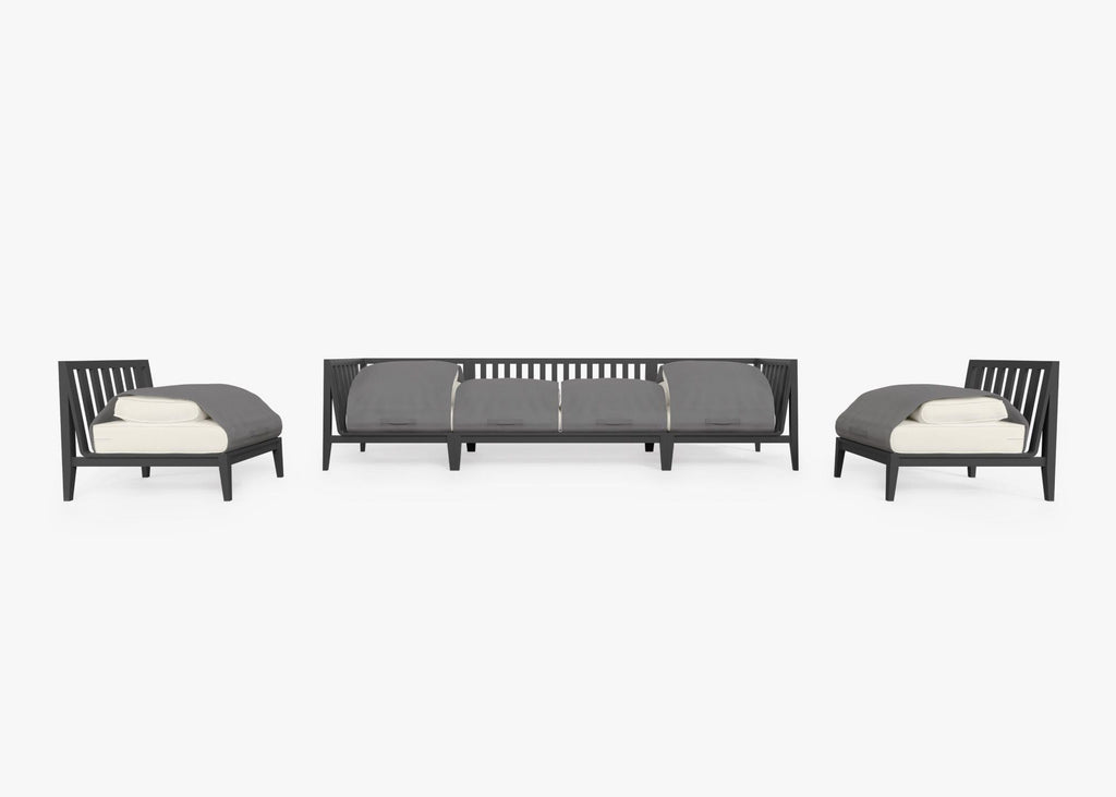 Canapé d'extérieur en aluminium anthracite avec accoudoirs - 6 places