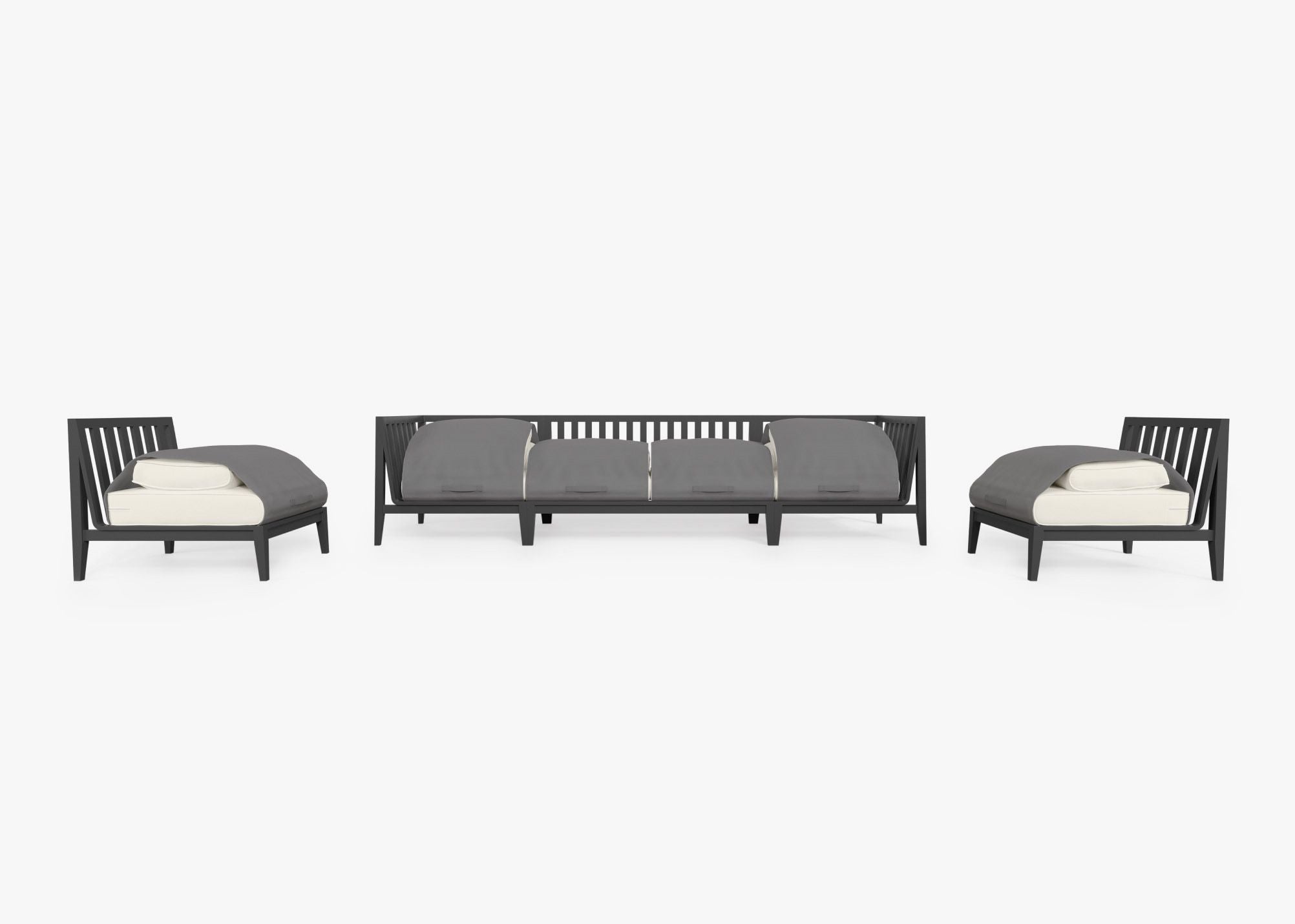 Canapé d'extérieur en aluminium anthracite avec accoudoirs - 6 places