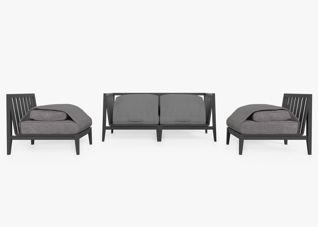 Canapé d'extérieur en aluminium anthracite avec accoudoirs - 4 places
