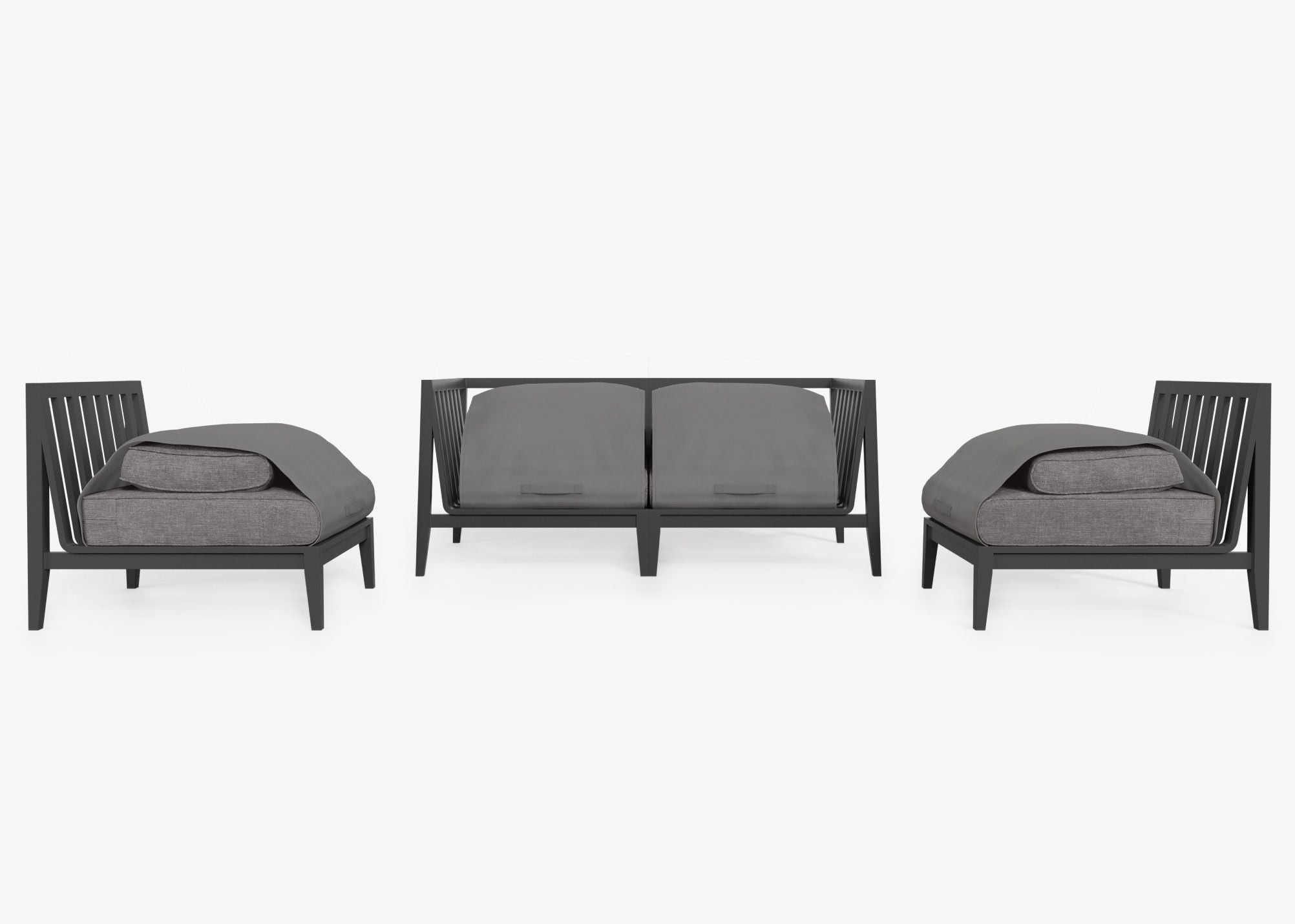 Canapé d'extérieur en aluminium anthracite avec accoudoirs - 4 places