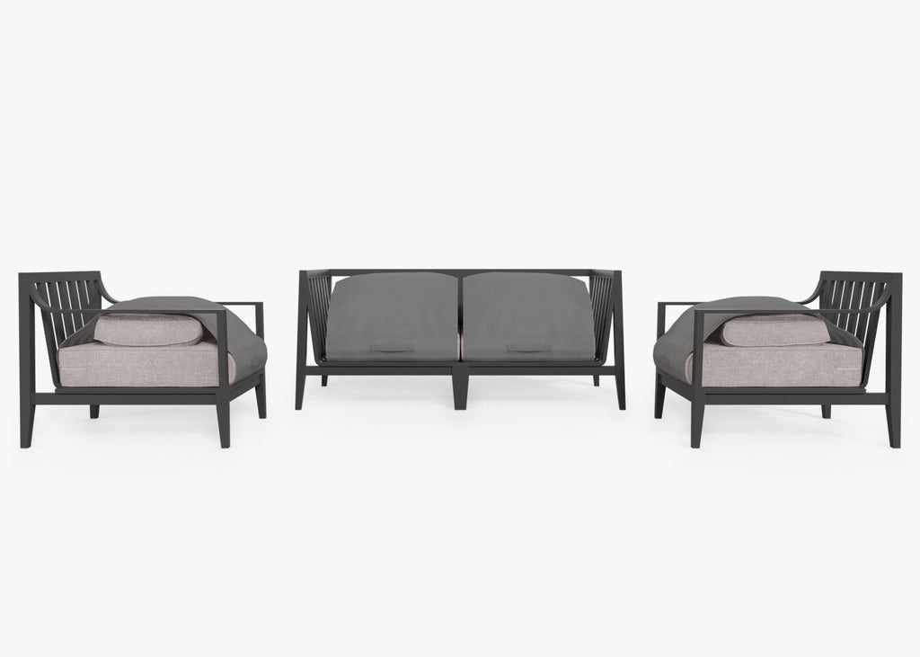 Canapé d'extérieur en aluminium anthracite avec fauteuils - 4 places