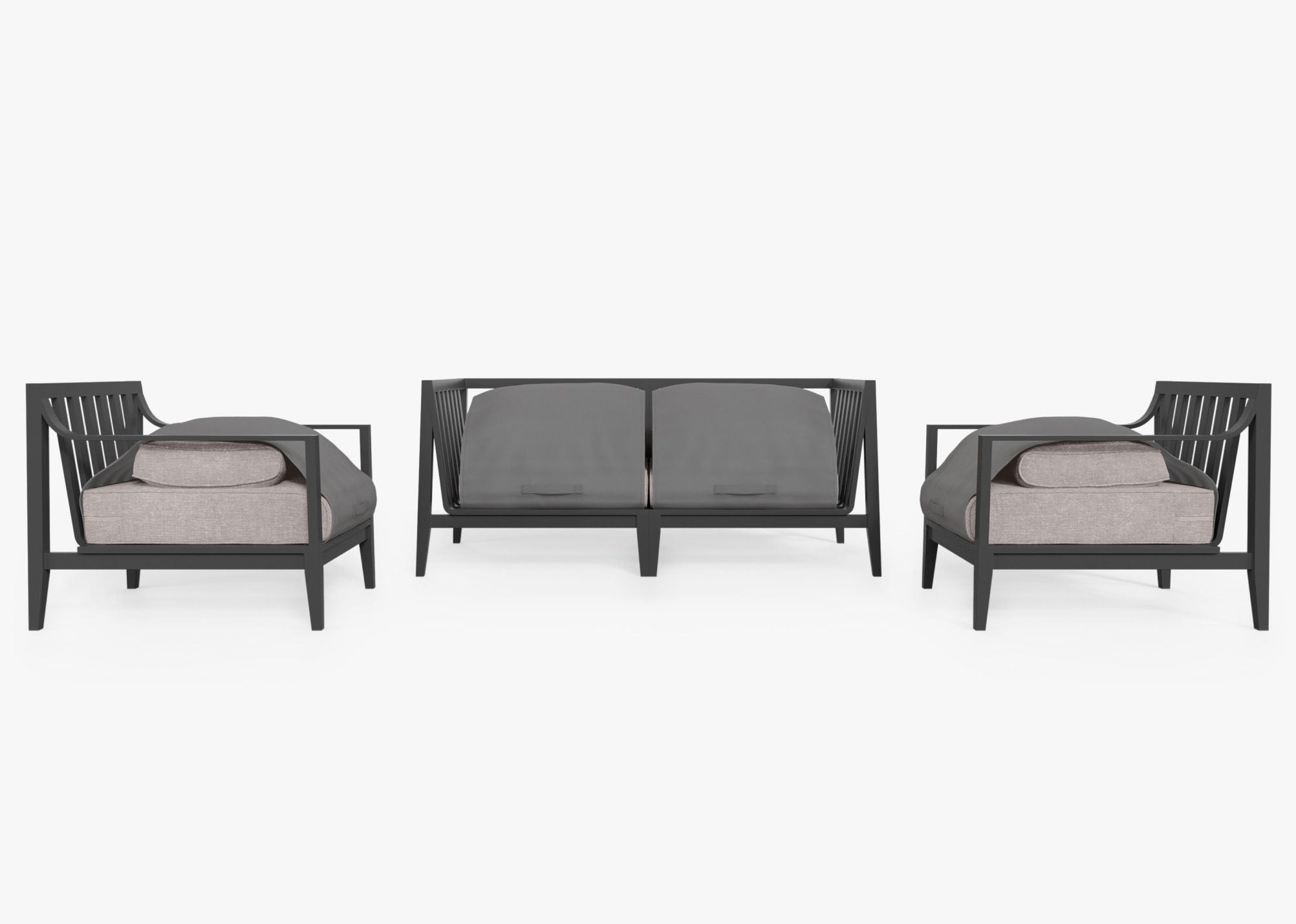 Canapé d'extérieur en aluminium anthracite avec fauteuils - 4 places