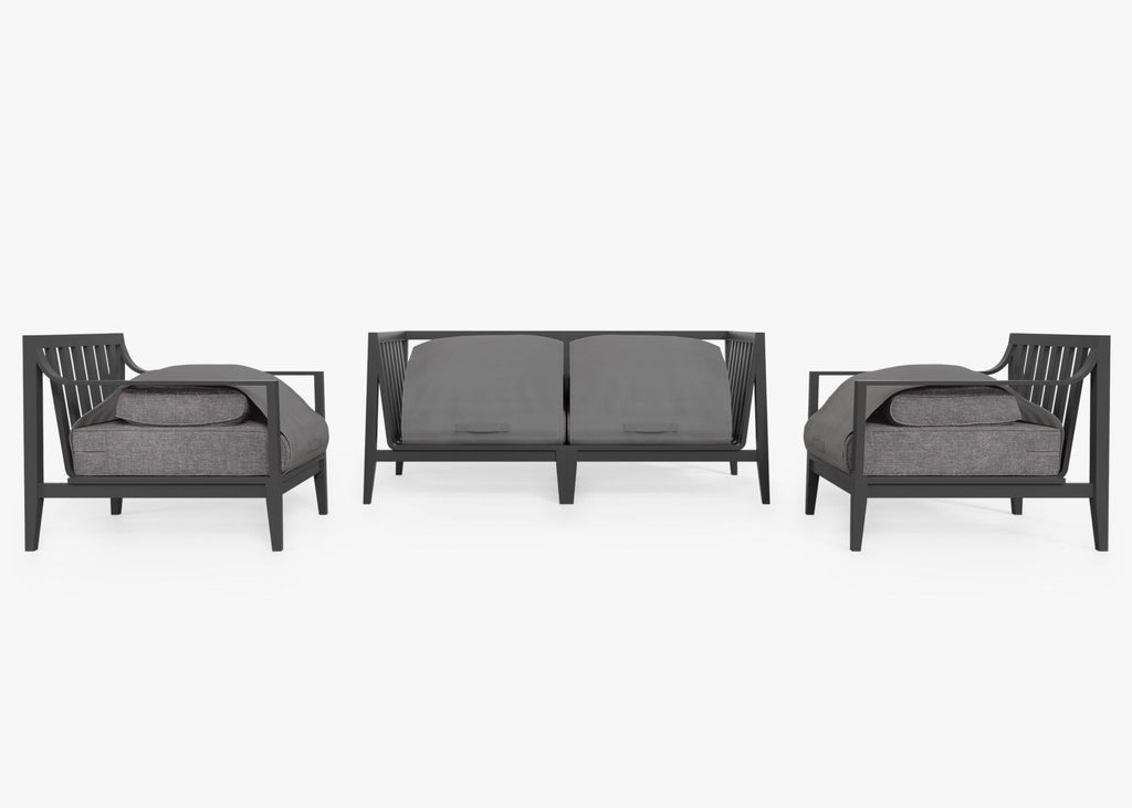Canapé d'extérieur en aluminium anthracite avec fauteuils - 4 places