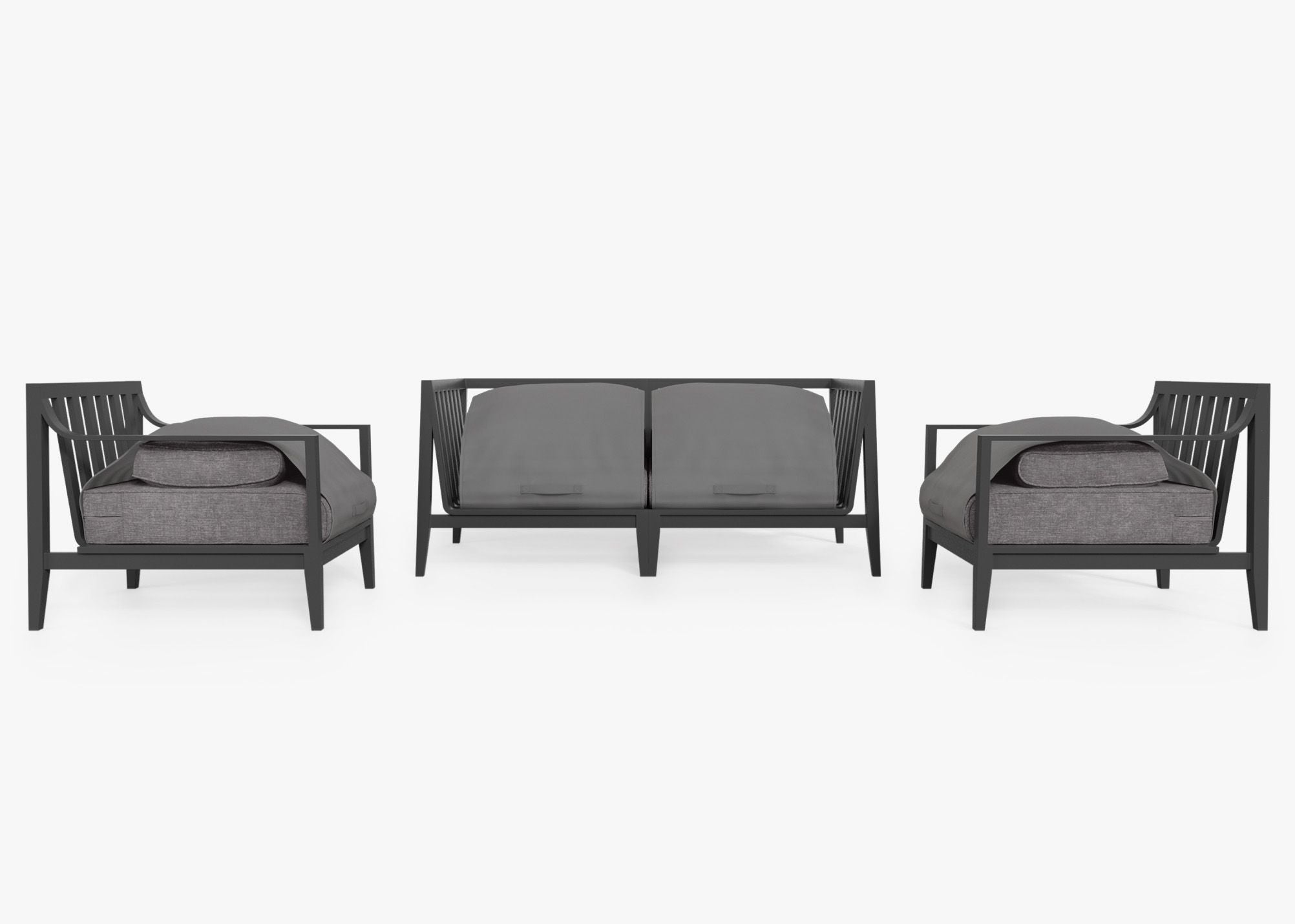 Canapé d'extérieur en aluminium anthracite avec fauteuils - 4 places