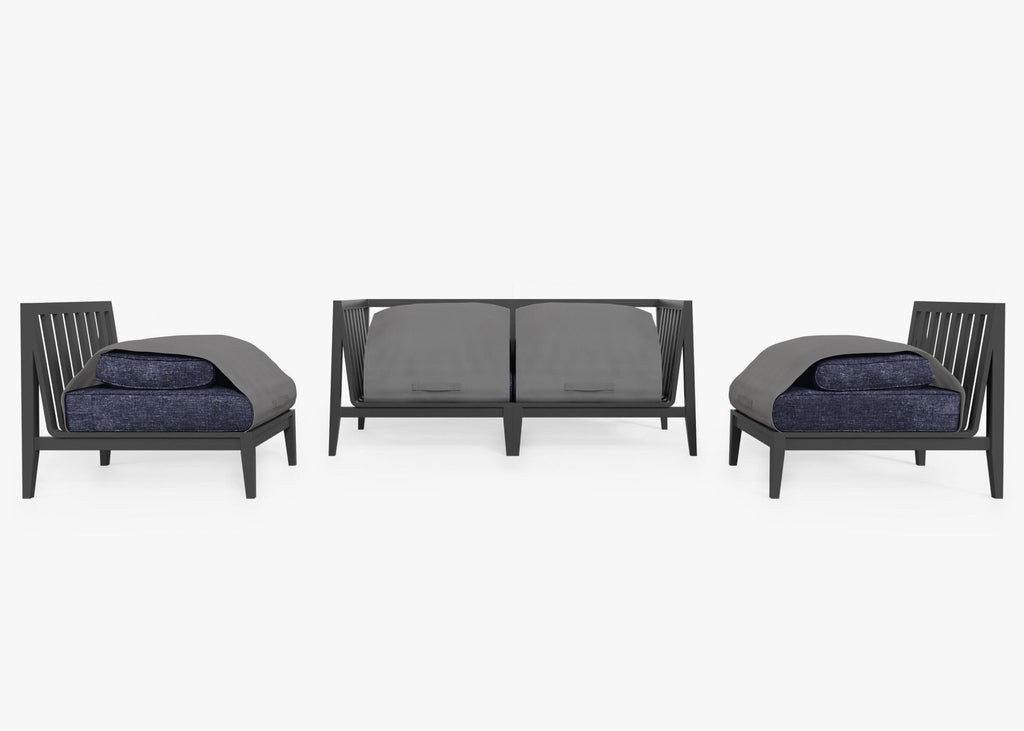 Canapé d'extérieur en aluminium anthracite avec accoudoirs - 4 places