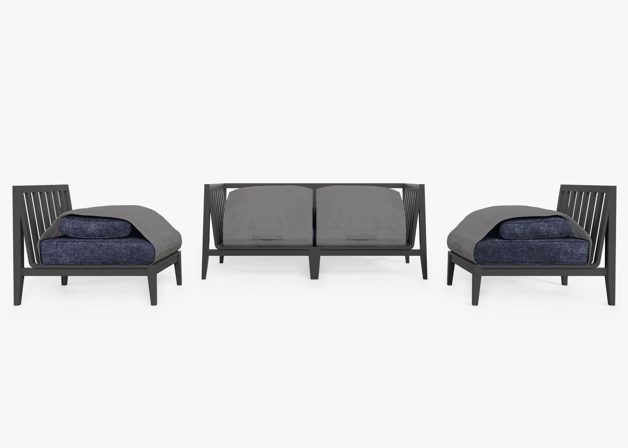 Canapé d'extérieur en aluminium anthracite avec accoudoirs - 4 places