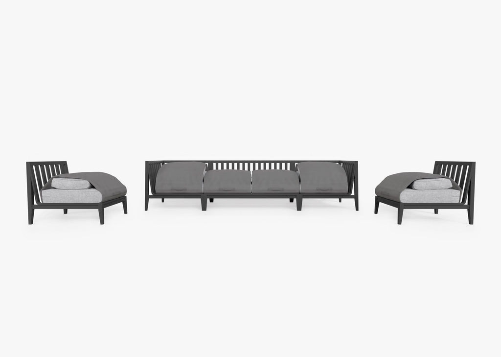 Canapé d'extérieur en aluminium anthracite avec accoudoirs - 6 places