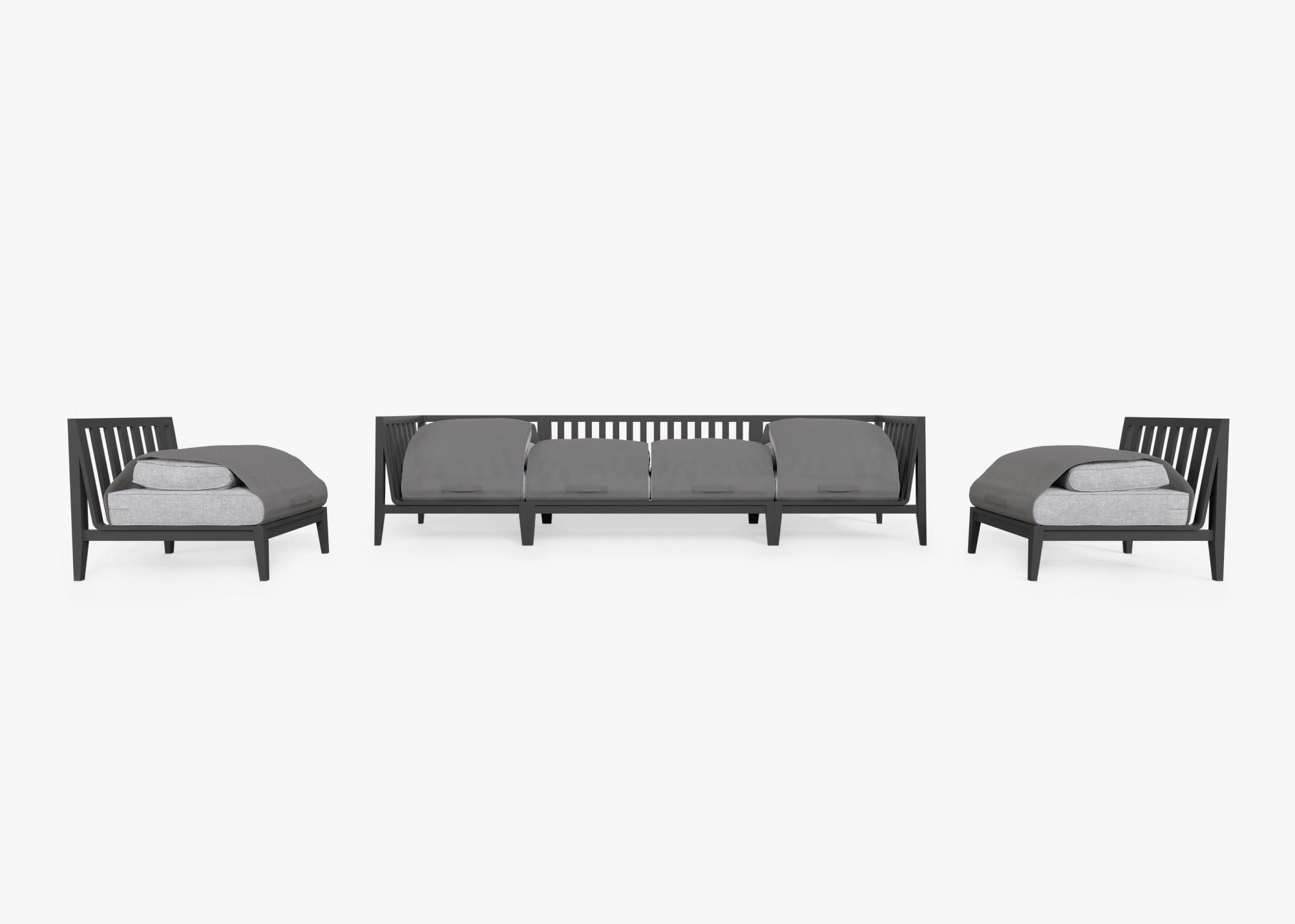 Canapé d'extérieur en aluminium anthracite avec accoudoirs - 6 places