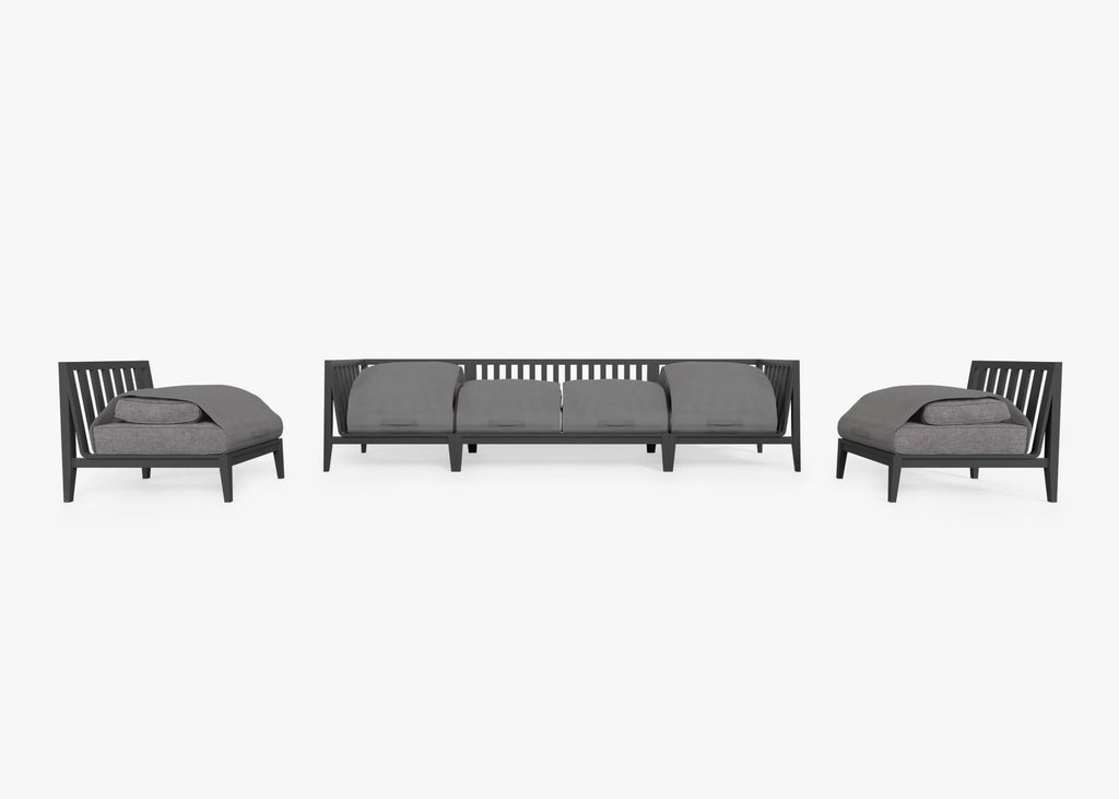Canapé d'extérieur en aluminium anthracite avec accoudoirs - 6 places