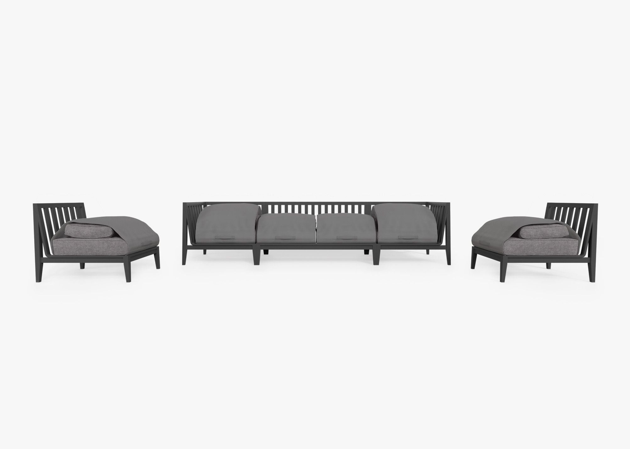 Canapé d'extérieur en aluminium anthracite avec accoudoirs - 6 places