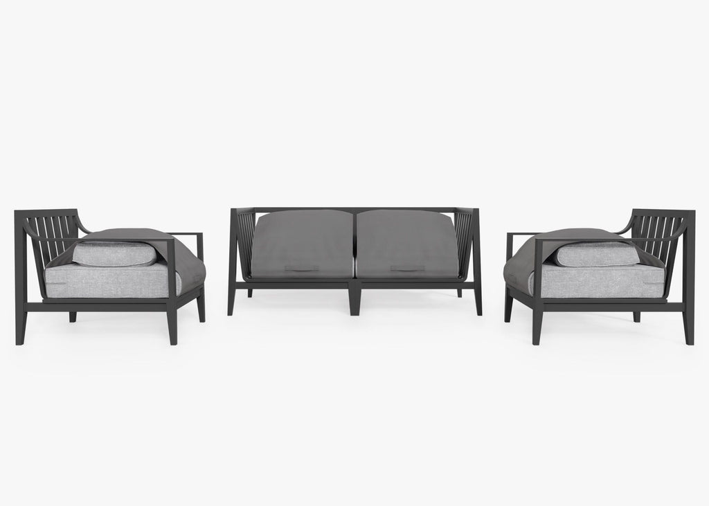 Canapé d'extérieur en aluminium anthracite avec fauteuils - 4 places