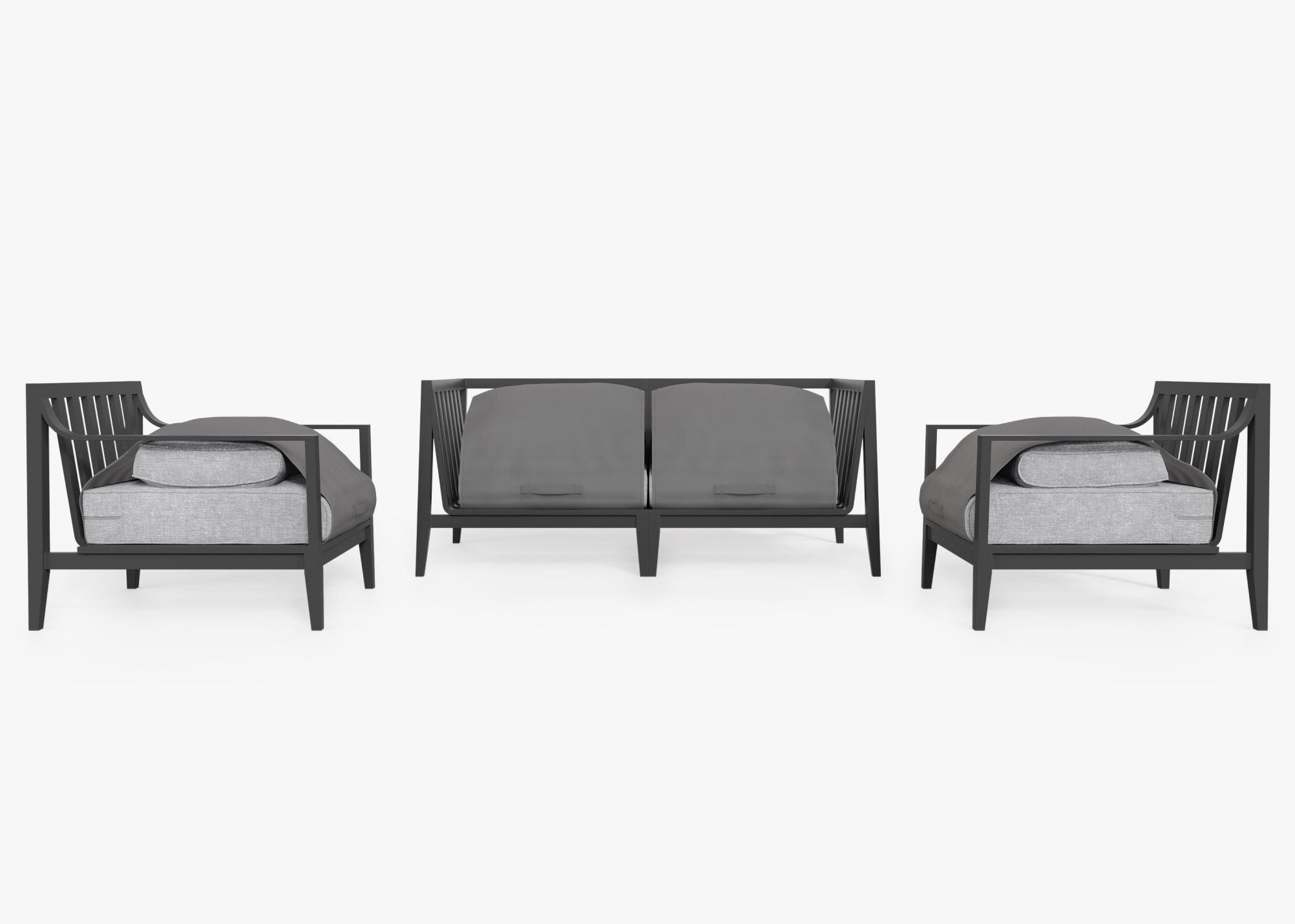 Canapé d'extérieur en aluminium anthracite avec fauteuils - 4 places