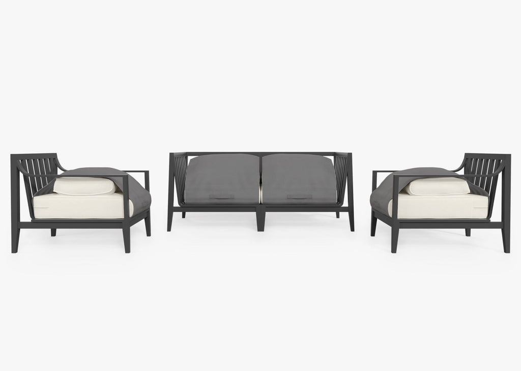 Canapé d'extérieur en aluminium anthracite avec fauteuils - 4 places