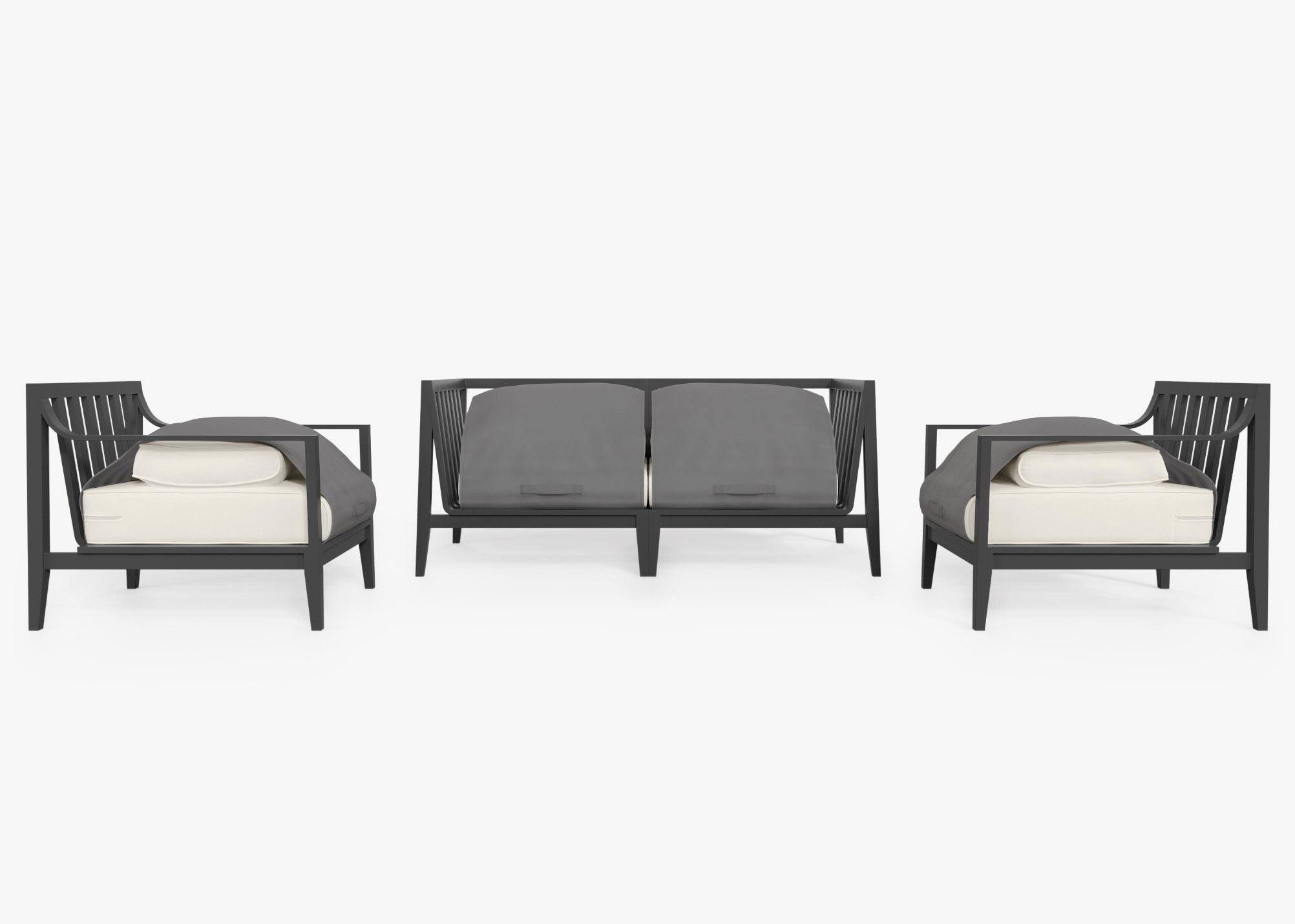 Canapé d'extérieur en aluminium anthracite avec fauteuils - 4 places