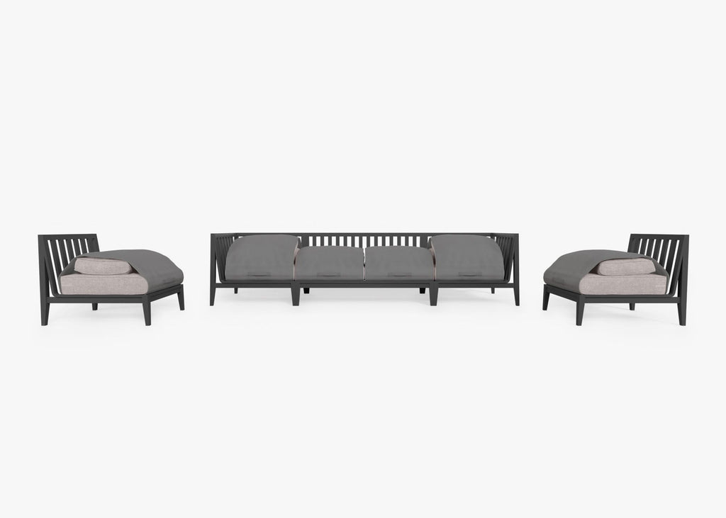 Canapé d'extérieur en aluminium anthracite avec accoudoirs - 6 places