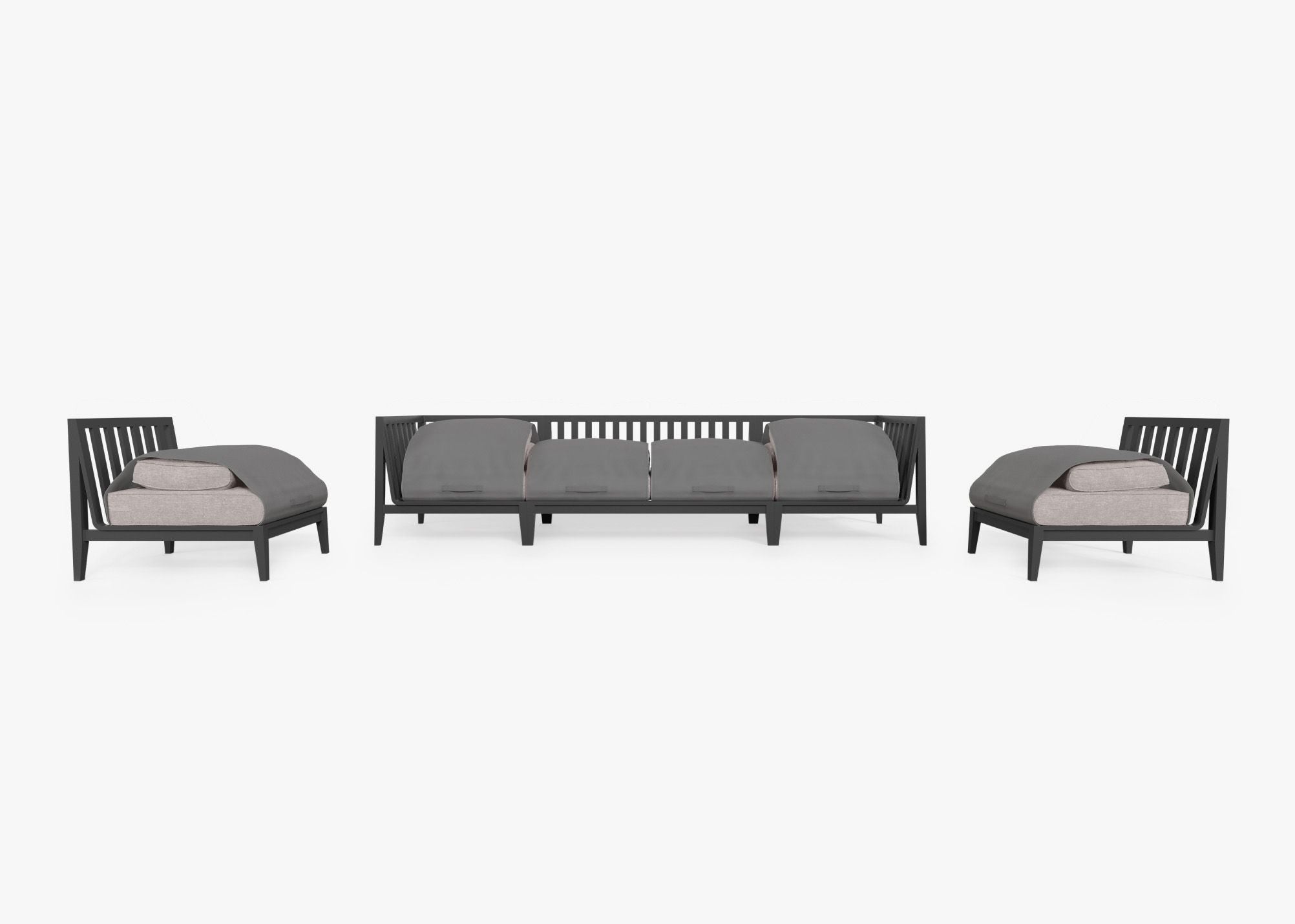 Canapé d'extérieur en aluminium anthracite avec accoudoirs - 6 places