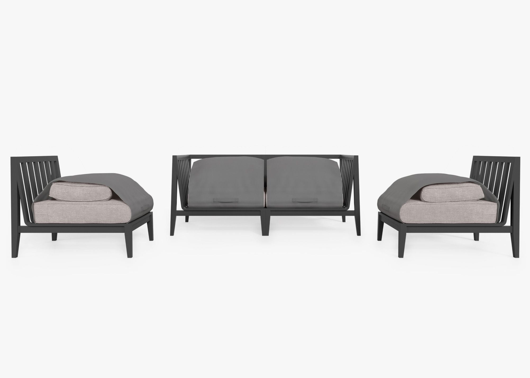 Canapé d'extérieur en aluminium anthracite avec accoudoirs - 4 places