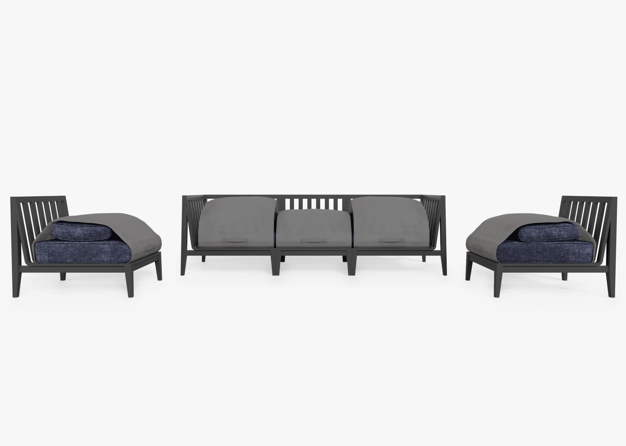 Canapé d'extérieur en aluminium anthracite avec accoudoirs - 5 places