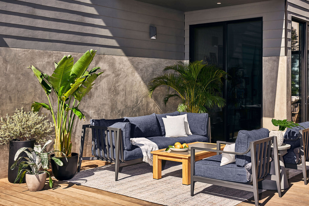 Canapé d'extérieur en aluminium anthracite avec fauteuils - 4 places