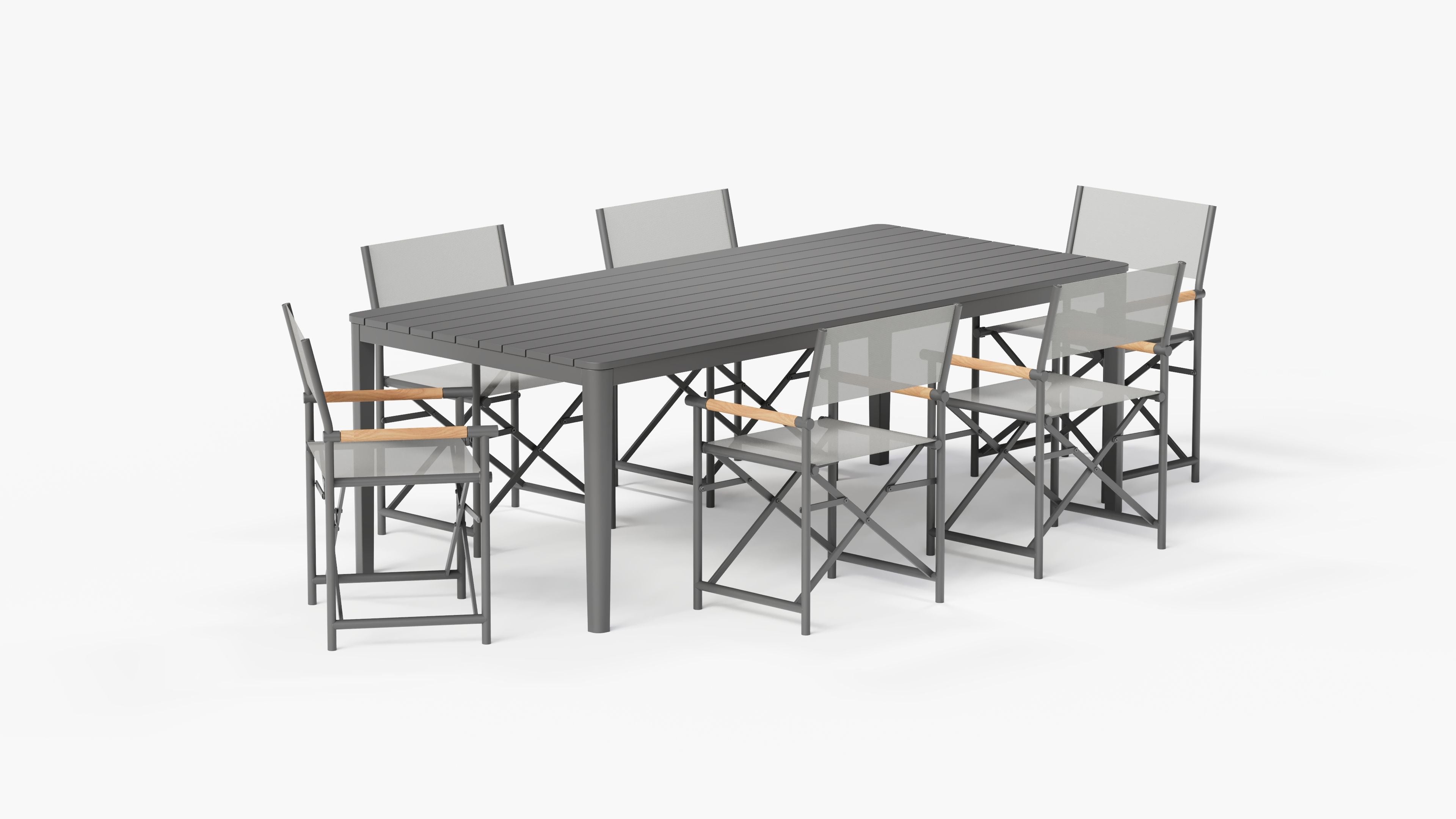 Table à manger rectangulaire d'extérieur en aluminium + 6 chaises de réalisateur en aluminium