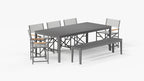Table à manger rectangulaire d'extérieur en aluminium + 5 chaises de réalisateur en aluminium + banc de salle à manger en aluminium