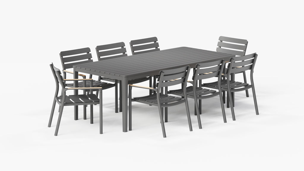 Table à manger rectangulaire d'extérieur en aluminium + 8 fauteuils 595