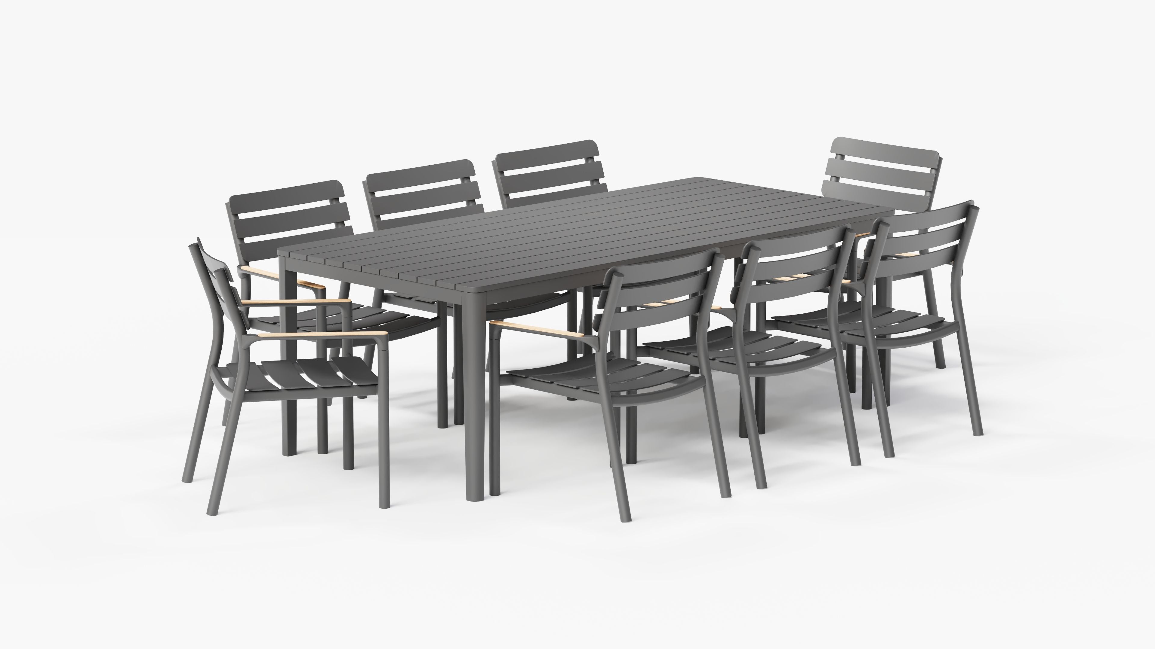 Table à manger rectangulaire d'extérieur en aluminium + 8 fauteuils 595