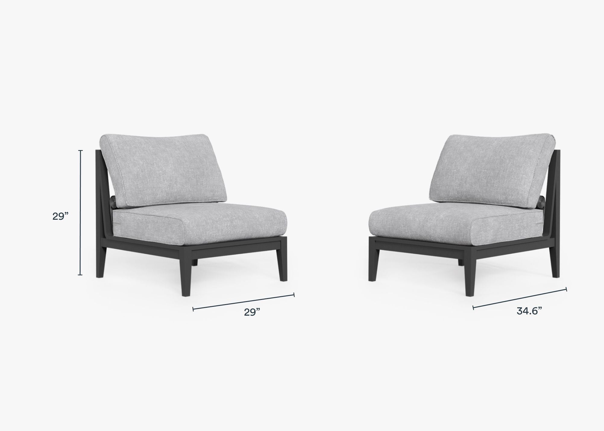 Ensemble de conversation d'extérieur en aluminium anthracite avec chaises sans accoudoirs