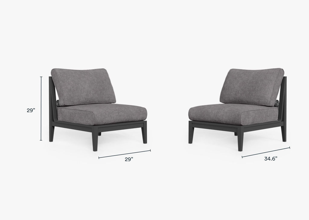 Ensemble de conversation d'extérieur en aluminium anthracite avec chaises sans accoudoirs