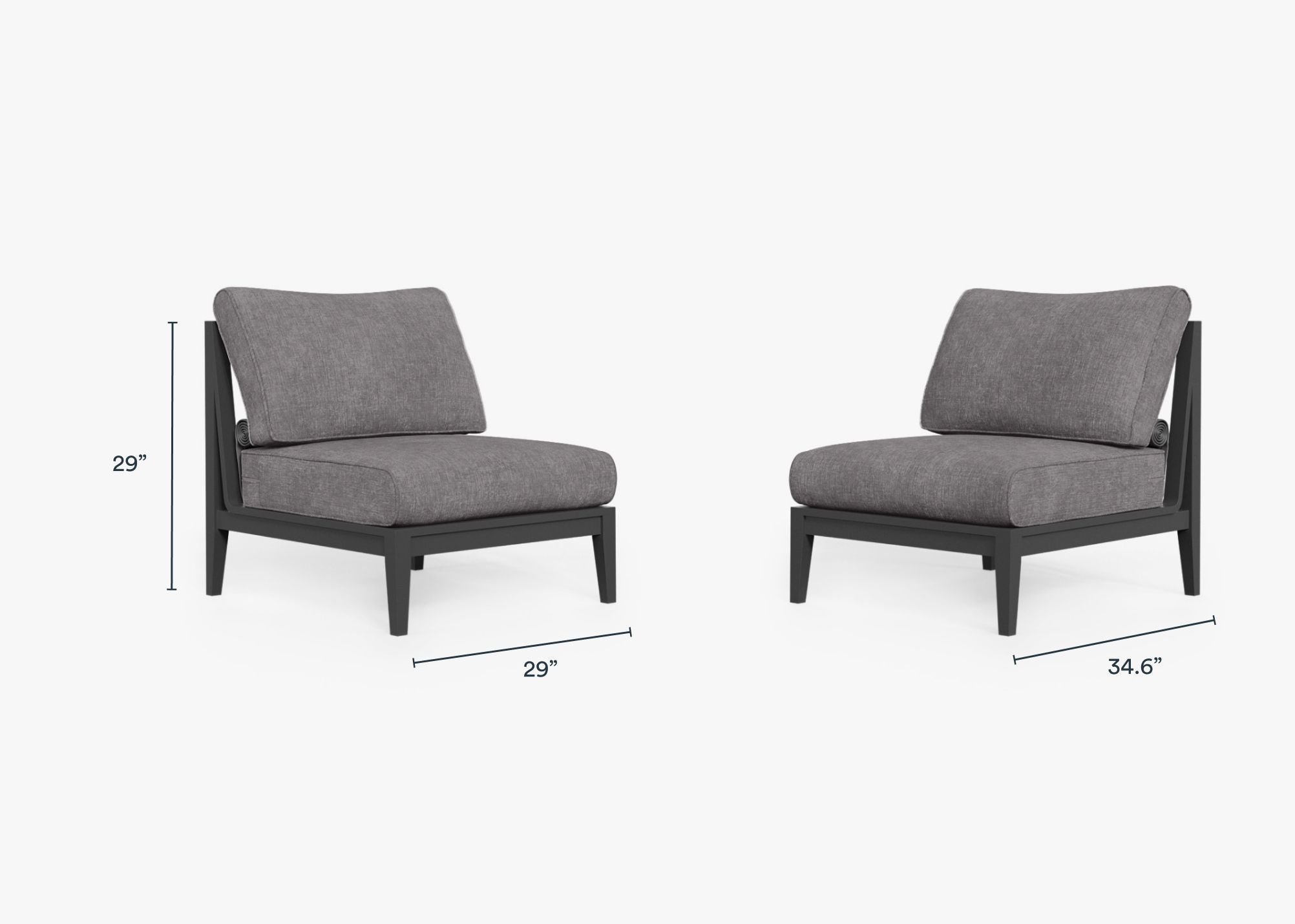 Ensemble de conversation d'extérieur en aluminium anthracite avec chaises sans accoudoirs
