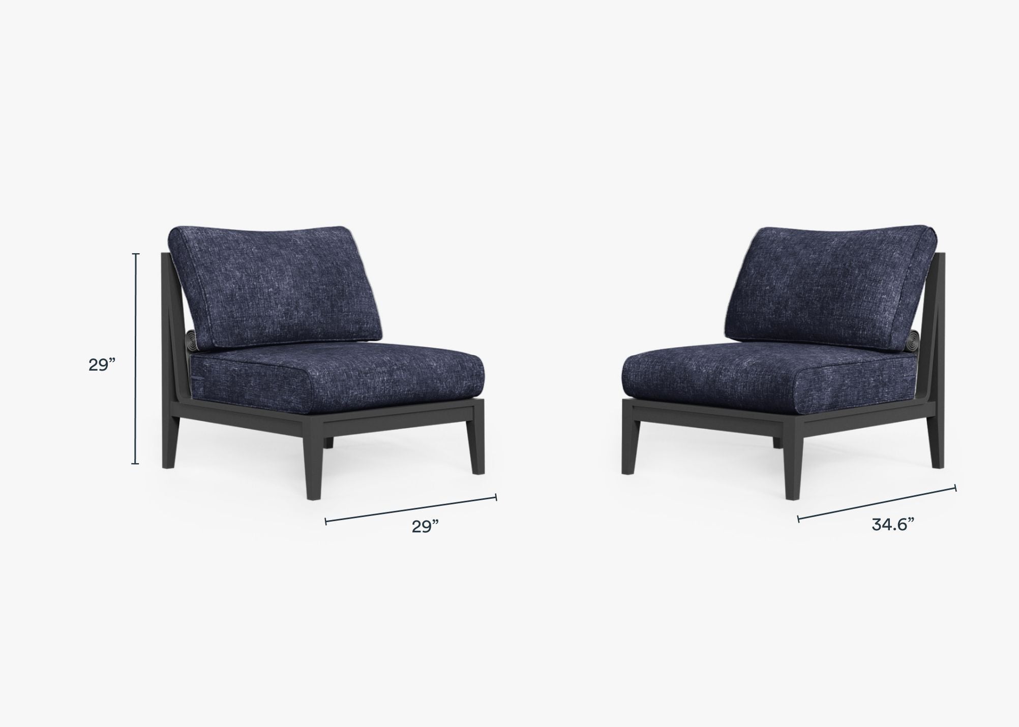 Ensemble de conversation d'extérieur en aluminium anthracite avec chaises sans accoudoirs