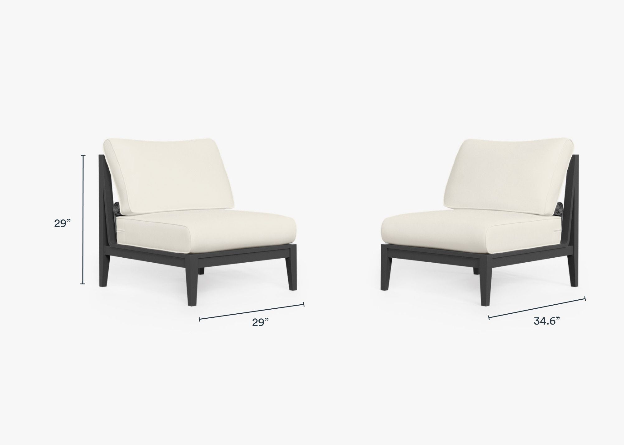 Ensemble de conversation d'extérieur en aluminium anthracite avec chaises sans accoudoirs