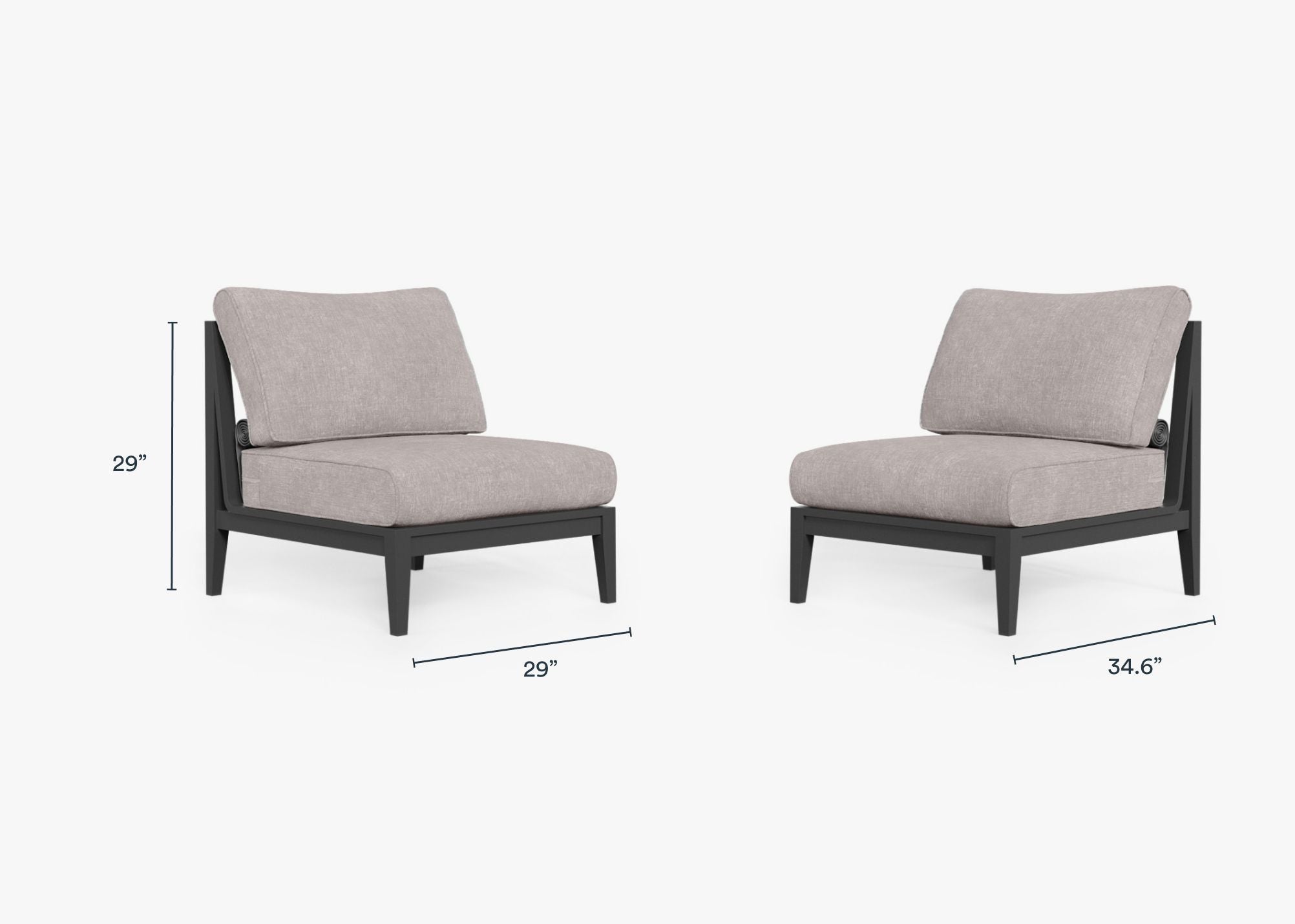 Ensemble de conversation d'extérieur en aluminium anthracite avec chaises sans accoudoirs