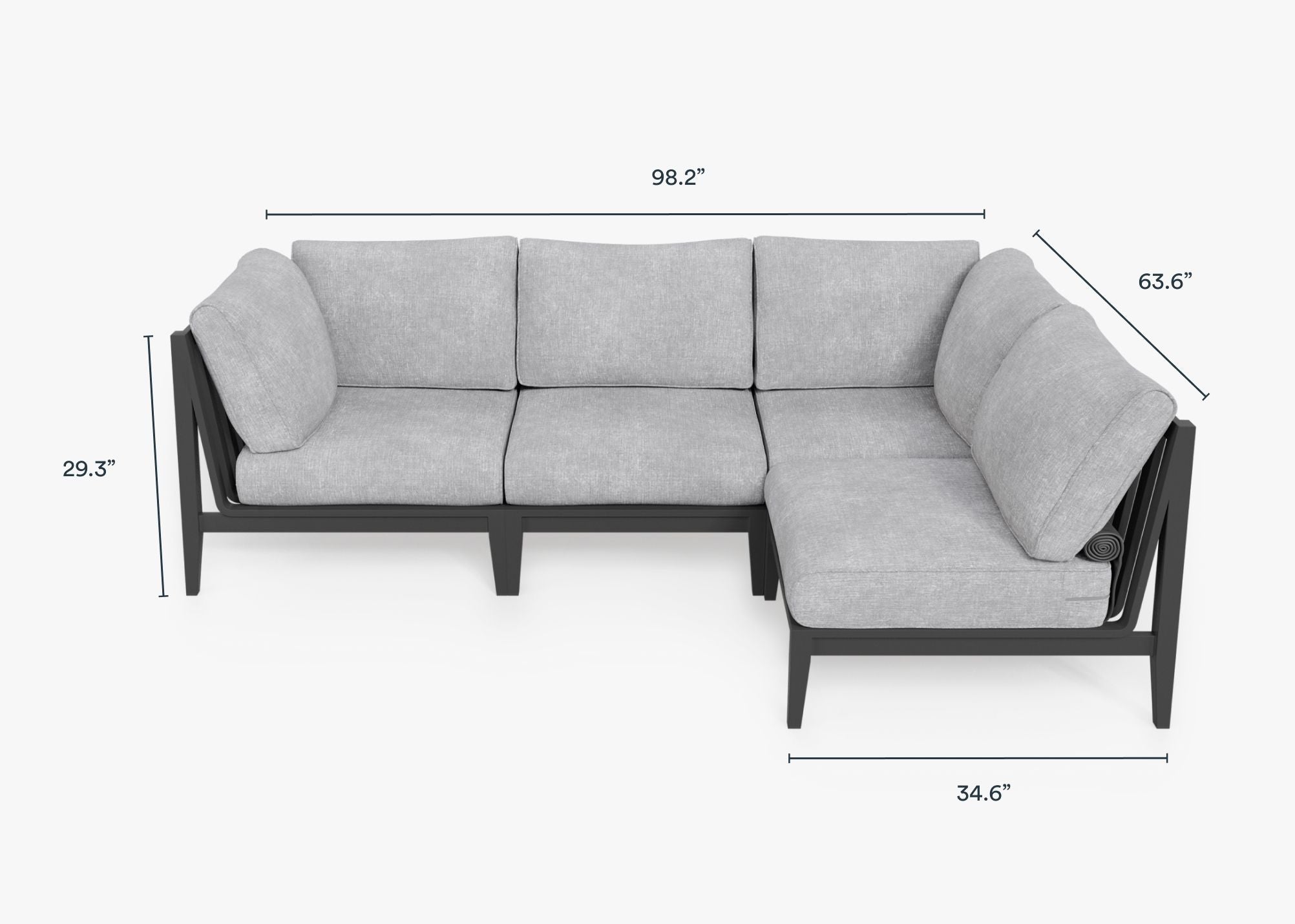 Canapé d'extérieur sectionnel en aluminium anthracite - 4 places