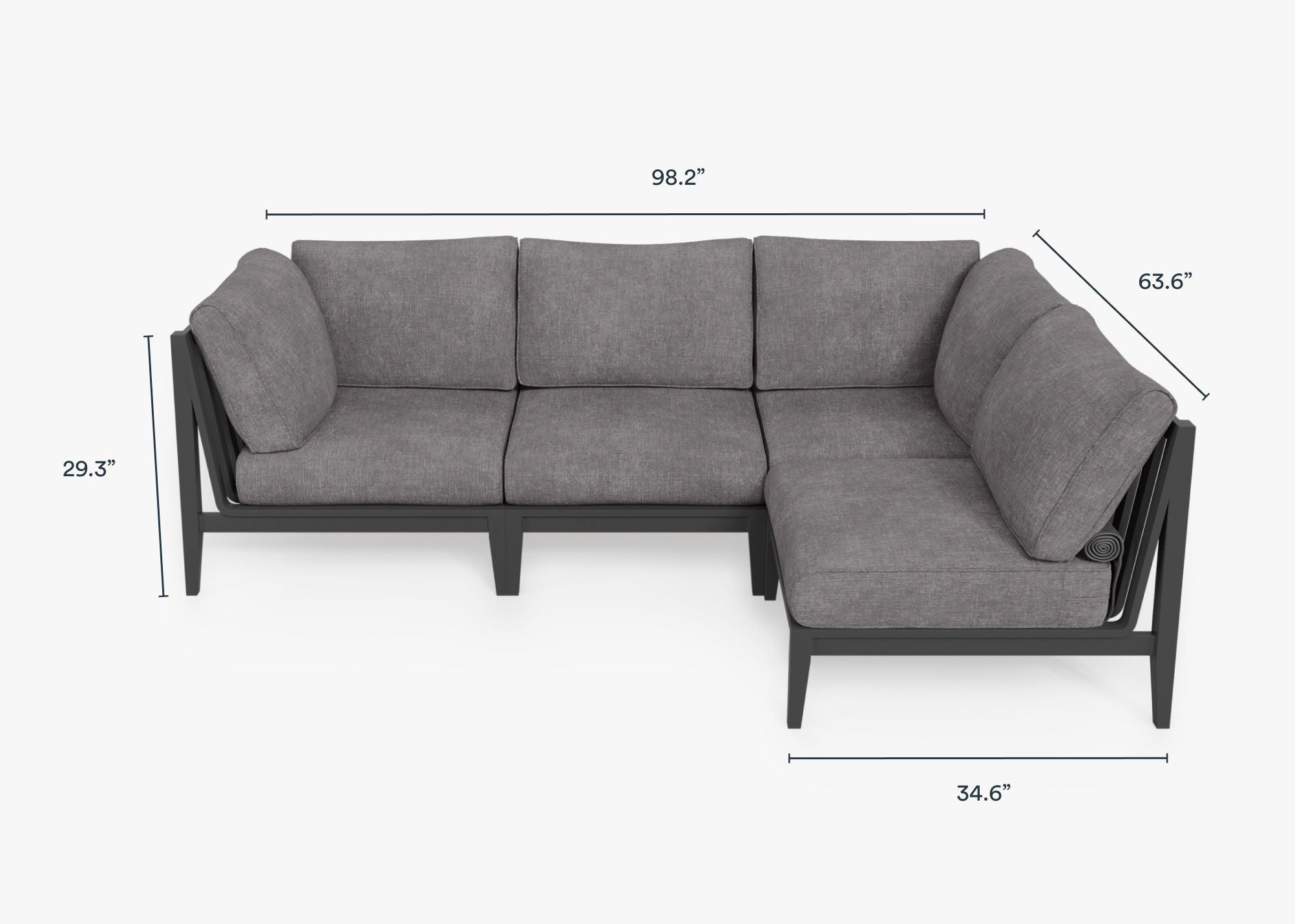Canapé d'extérieur sectionnel en aluminium anthracite - 4 places